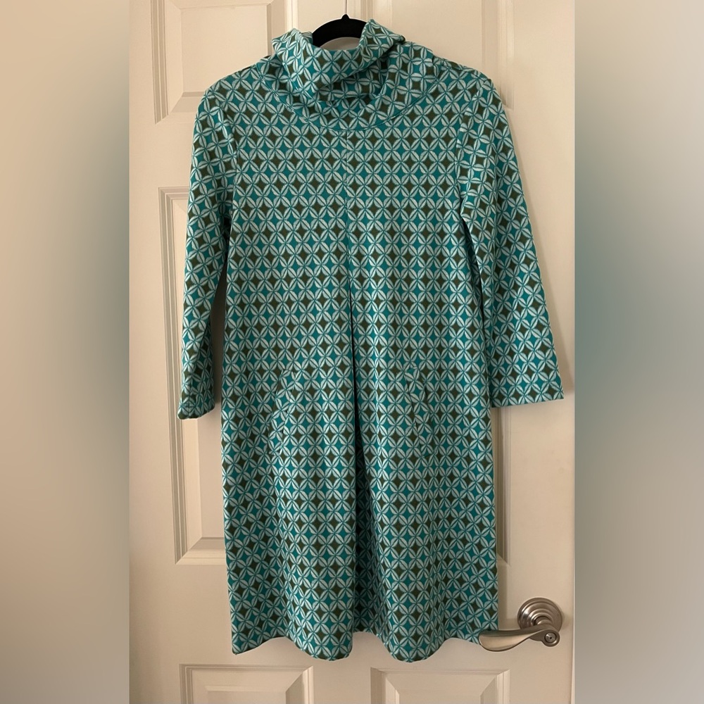Women’s Tyler Boe Kelly Knit Dress olive green/turquoise Cowl neck XS geometric